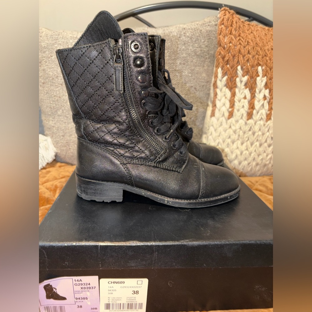 Authentic CHANEL Black Quilted Combat Boots